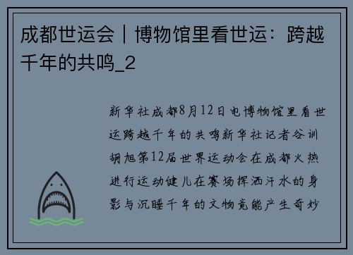成都世运会｜博物馆里看世运：跨越千年的共鸣_2